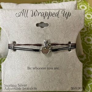 NEW 2 Adjustable Satin Bracelets. Brown Satin With SS Owl.Black Satin SS Circle.